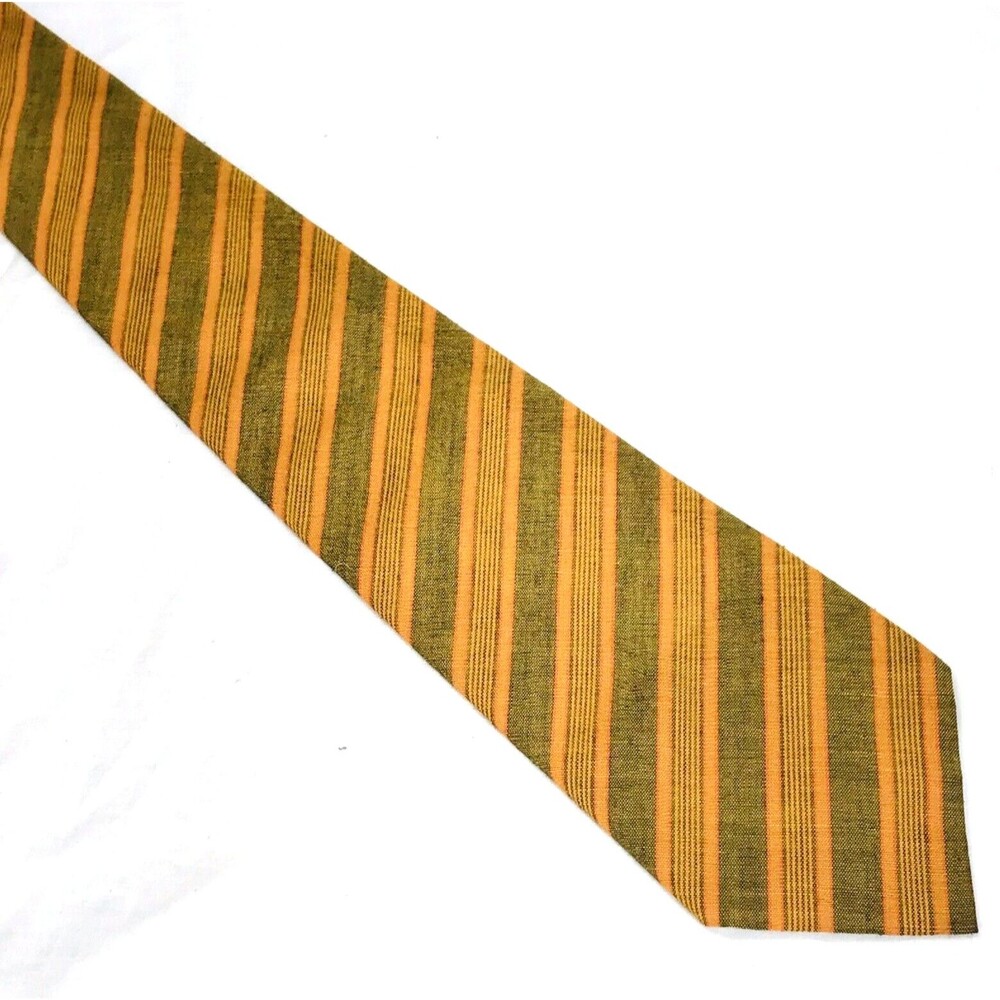 Corsair Tie Vintage Stripe Orange Brown Poly Cotton Short 54 USA Preppy Mob 60s